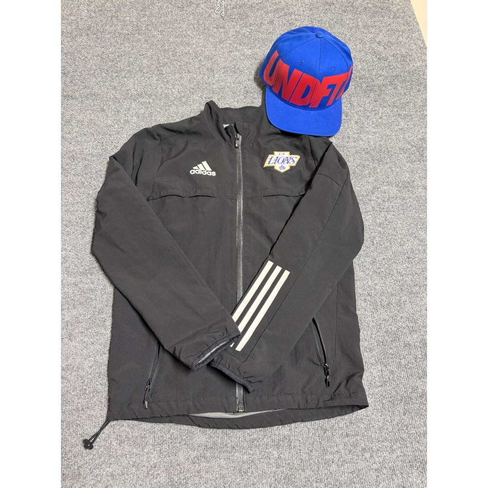 Undefeated Blue Baseball Cap Hat Red Logo Adjustable One Size Kids and Jacket